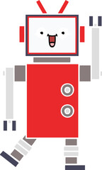 flat color retro cartoon happy robot