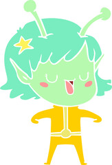 happy alien girl flat color style cartoon