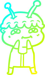 cold gradient line drawing friendly cartoon spaceman