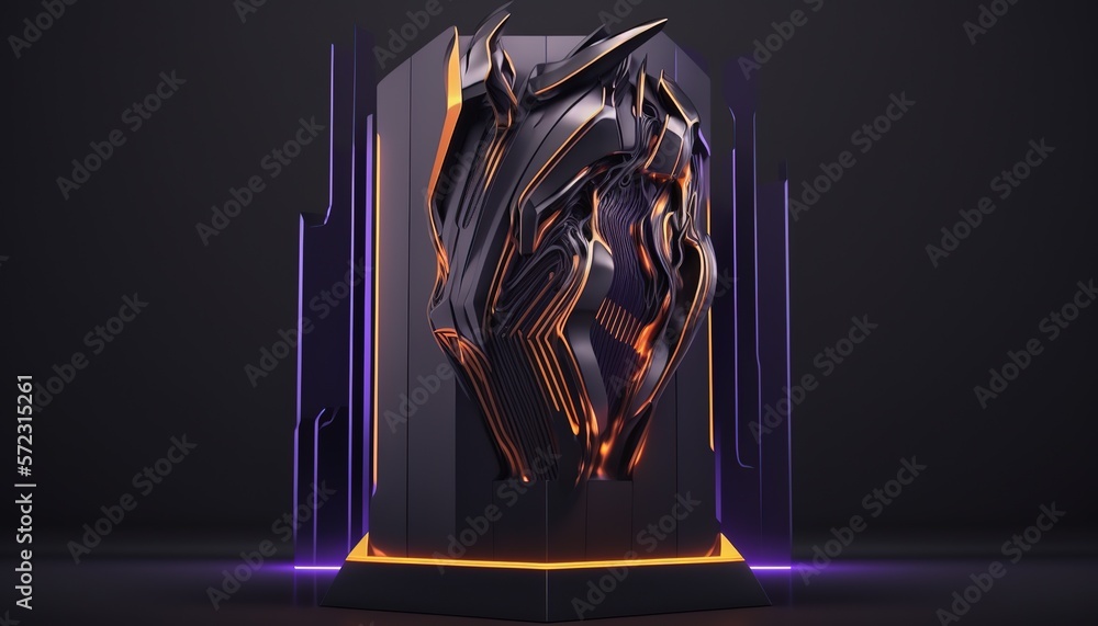 Aufkleber futuristic portal. science fiction podium, pedestal, platform. modern empty cyberpunk space. technol
