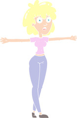 flat color illustration of a cartoon woman spreading arms