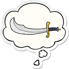 cartoon scimitar and thought bubble as a printed sticker