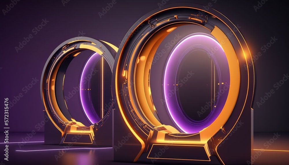 Aufkleber futuristic portal. science fiction podium, pedestal, platform. modern empty cyberpunk space. technol