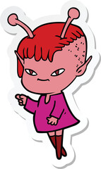 sticker of a cute cartoon alien girl