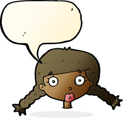 cartoon confused female face with speech bubble