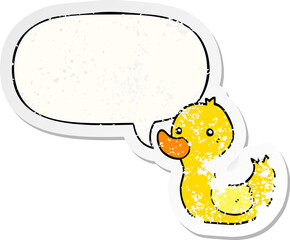cartoon duck and speech bubble distressed sticker