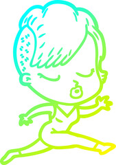 cold gradient line drawing cartoon pretty hipster girl