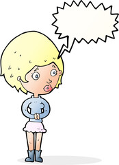 cartoon concerned woman with speech bubble