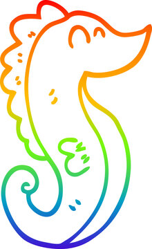 recommend clip art: rainbow gradient line drawing cartoon sea horse