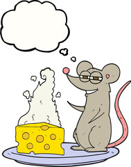 thought bubble cartoon mouse with cheese