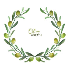 Olive green wreath. Decorative design element. Vector illustration