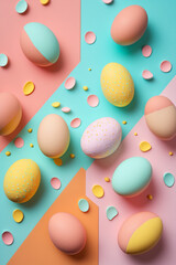 Obraz na płótnie Canvas Generative ai set of minimalistic, easter eggs flat design on isolated colorful background.