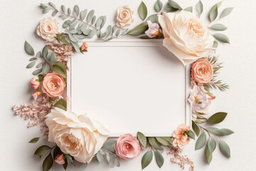 Obraz premium Wildflower rose flower floral frame red rose,hulthemia, rosa. Aquarelle wild flower for background, texture, wrapper pattern, frame or border.generative ai