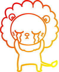 warm gradient line drawing crying cartoon lion