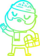 cold gradient line drawing cartoon man with beard