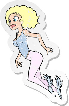 recommend clip art: retro distressed sticker of a cartoon flying woman