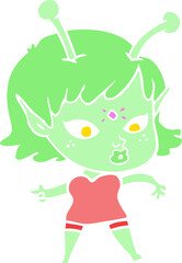 pretty flat color style cartoon alien girl