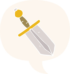 cartoon dagger and speech bubble in retro style