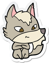 sticker of a friendly cartoon wolf