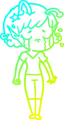 cold gradient line drawing cartoon crying alien girl