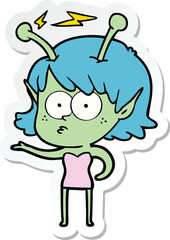 sticker of a cartoon alien girl