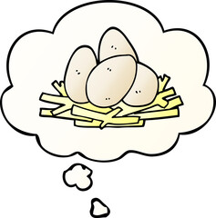 cartoon eggs in nest and thought bubble in smooth gradient style