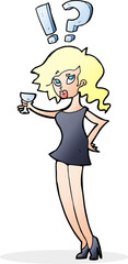 cartoon confused woman with drink