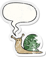 cartoon snail and speech bubble distressed sticker