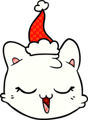 comic book style illustration of a cat face wearing santa hat