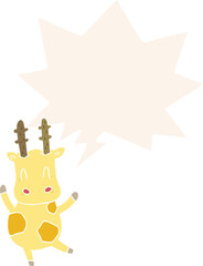 cute cartoon giraffe and speech bubble in retro style