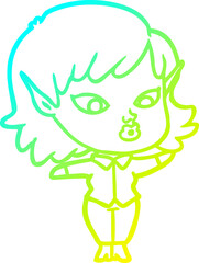 cold gradient line drawing pretty cartoon elf girl