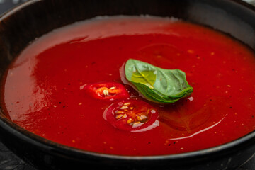 gazpacho soup, Restaurant menu, dieting, cookbook recipe top view