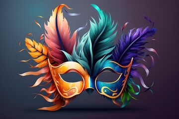 Fototapeta na wymiar Carnival mask with feathers isolated on background. Costume accessories for parties.