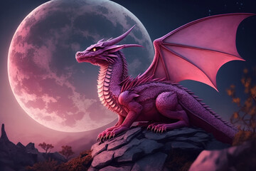 Magical dragon in the night digital illustration artwork.