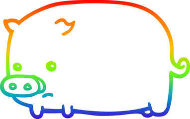 rainbow gradient line drawing cute cartoon pig