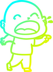 cold gradient line drawing cartoon shouting bald man
