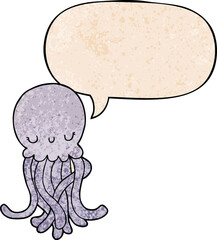 cute cartoon jellyfish and speech bubble in retro texture style