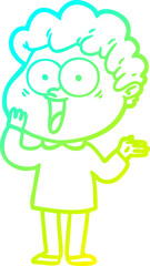 cold gradient line drawing cartoon happy man