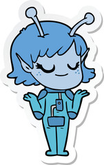 sticker of a smiling alien girl cartoon