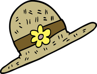 hand drawn doodle style cartoon straw hat