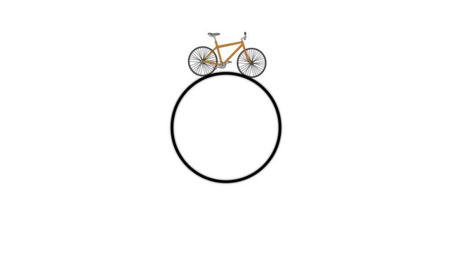Loading wheel animation - Animated spinning load icon on white background. the bike rides in a circle. 4K video illustration.