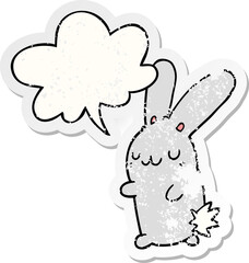 cute cartoon rabbit and speech bubble distressed sticker