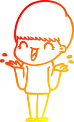 warm gradient line drawing happy cartoon boy