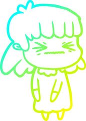 cold gradient line drawing cartoon angry girl