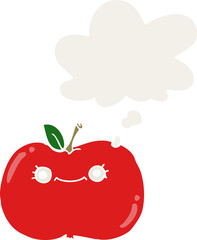 cute cartoon apple and thought bubble in retro style