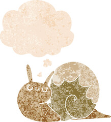 cute cartoon snail and thought bubble in retro textured style