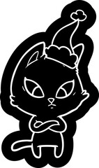 confused cartoon icon of a cat wearing santa hat