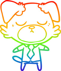 rainbow gradient line drawing cute cartoon dog wearing office shirt