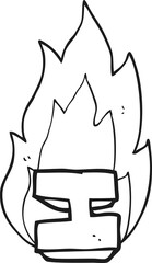 black and white cartoon flaming letter I