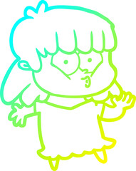 cold gradient line drawing cartoon whistling girl